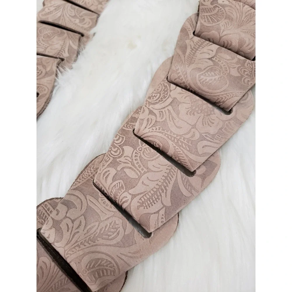 Vintage suede‎ leather belt taupe 70s statement fairycore hippie boho floral y2k